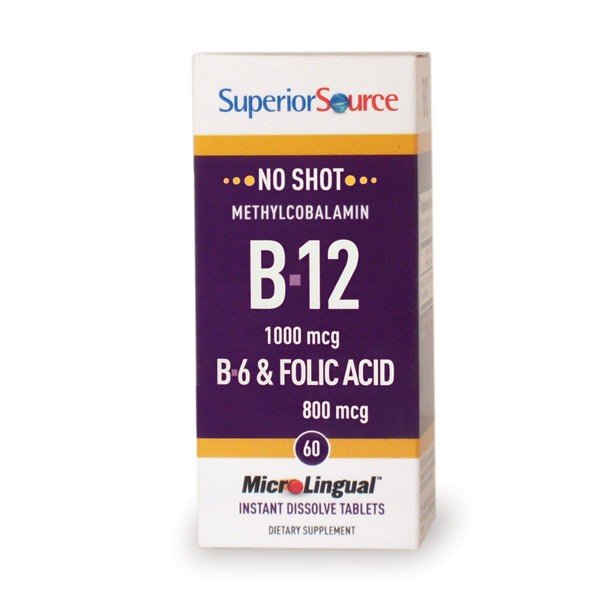 Superior Source No Shot Methylcobalamin B12/B6/Folic Acid 800 mcg 60 Sublingual Tablet