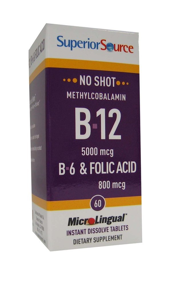 Superior Source No Shot Methylcobalamin B12 5000 mcg/B6/Folic Acid 800mcg 60 Sublingual Tablet
