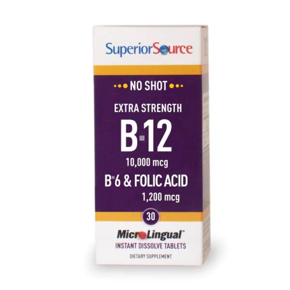 Superior Source No Shot Methyl B12 10,000 mcg/B6/Folic Acid 1200 mcg 30 Sublingual Tablet