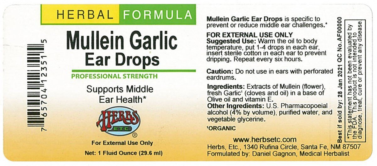 Herbs Etc MulleinGarlic Ear Drops 1 oz Liquid