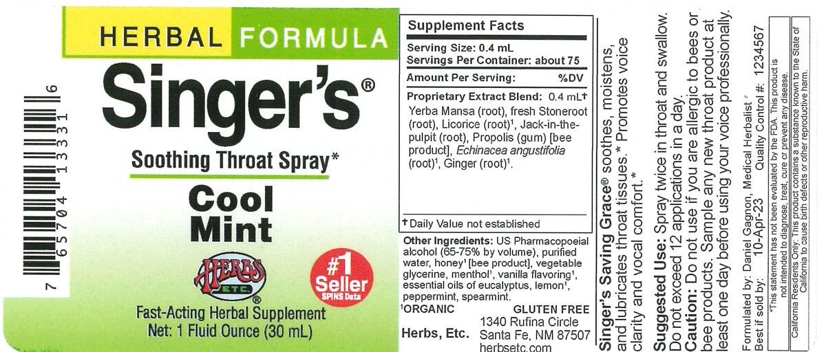 Herbs Etc Singer&#39;s Saving Grace Cool Mint 1 oz Liquid