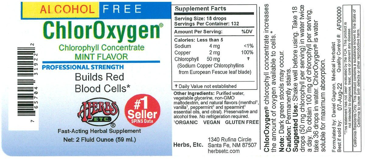 Herbs Etc Alcohol Free ChlorOxygen Mint Flavored 2 oz Liquid
