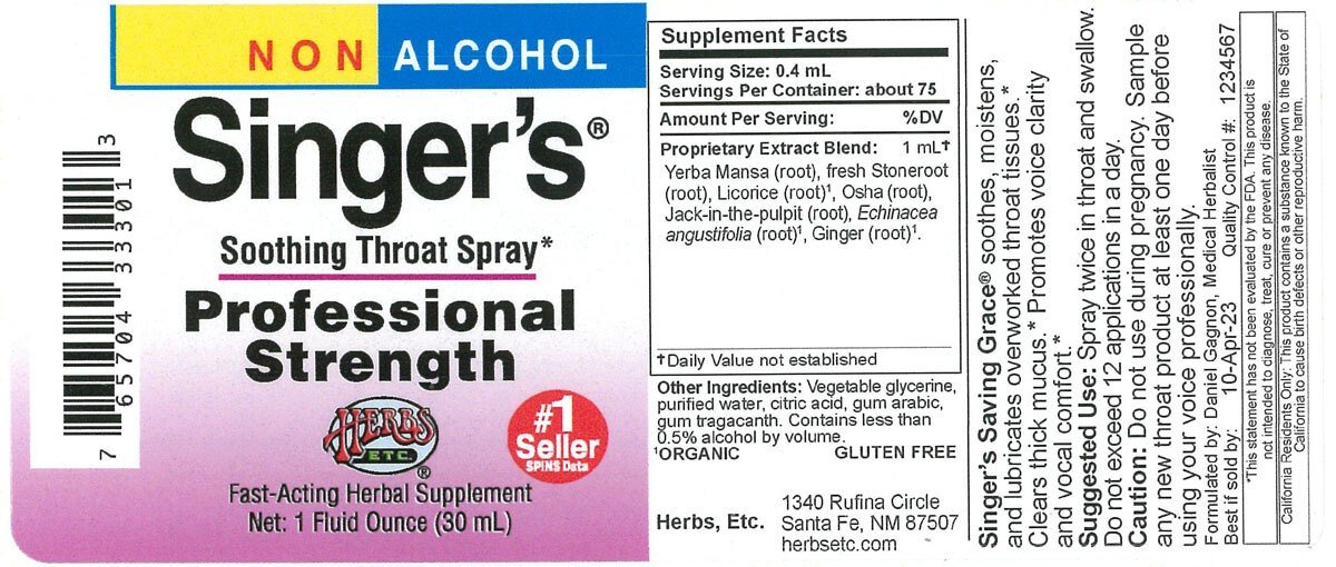 Herbs Etc Alcohol Free Singer&#39;s Saving Grace Professional Strength 1 oz Liquid