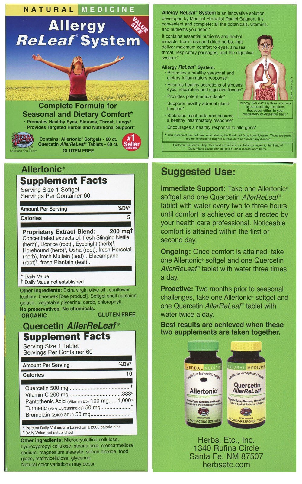 Herbs Etc Allergy ReLeaf System - 2 Bottles (Allertonic &amp; Quercetin) 60+60 Softgel