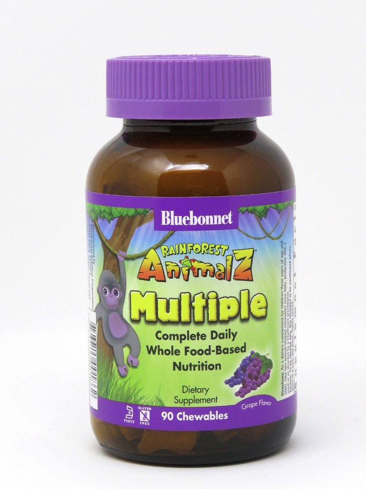 Bluebonnet Super Earth Rainforest Animalz Whole Food Based Multiple For Children Grape Flavor 90 Chewable