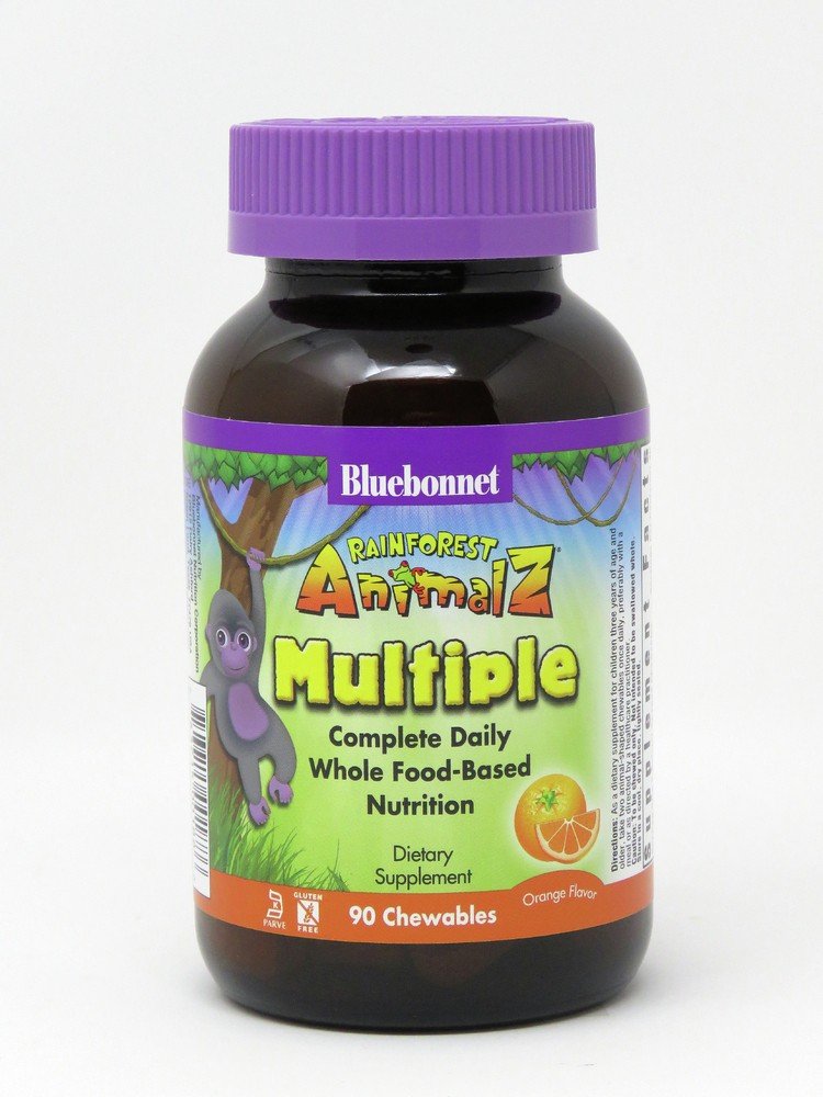 Bluebonnet Super Earth Rainforest Animalz Whole Food Based Multiple For Children Orange Flavor 90 Chewable