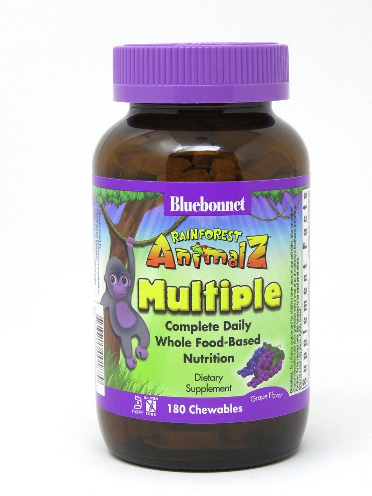 Bluebonnet Super Earth Rainforest Animalz Whole Food Based Multiple For Children Grape Flavor 180 Chewable