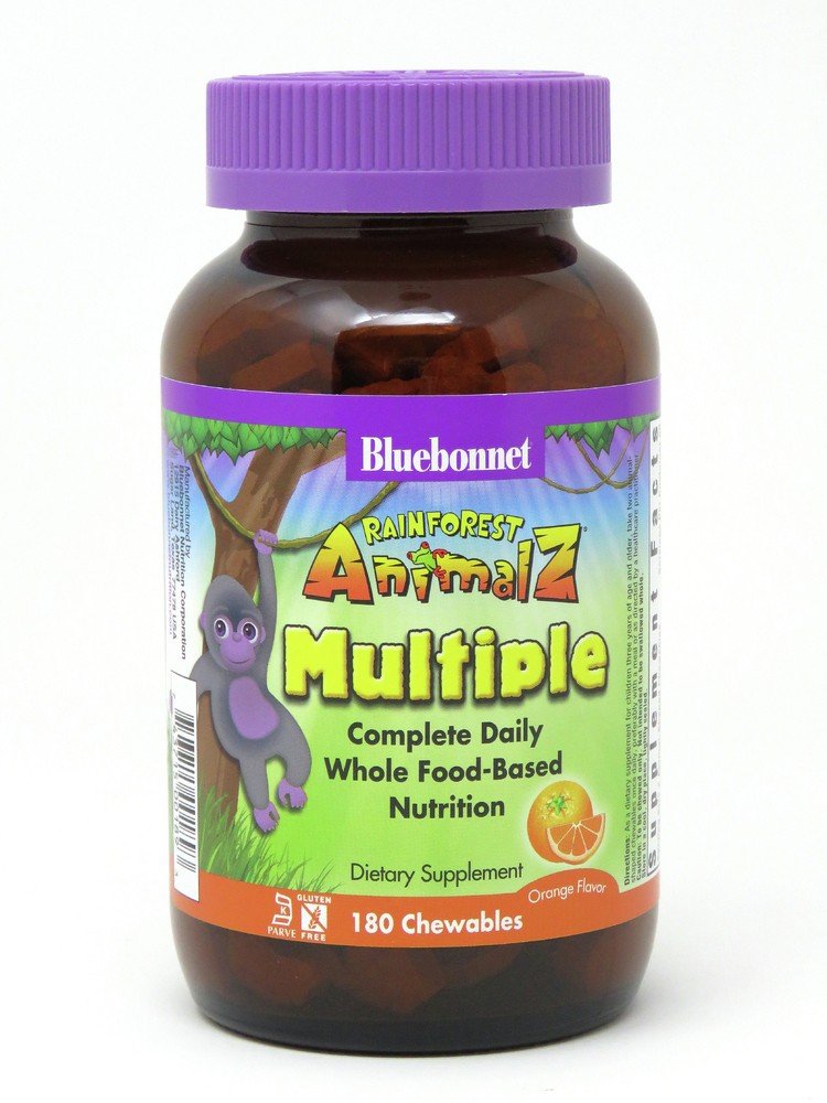 Bluebonnet Super Earth Rainforest Animalz Whole Food Based Multiple For Children Orange Flavor 180 Chewable