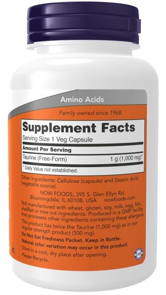 Now Foods Taurine 1000 mg 250 Capsule