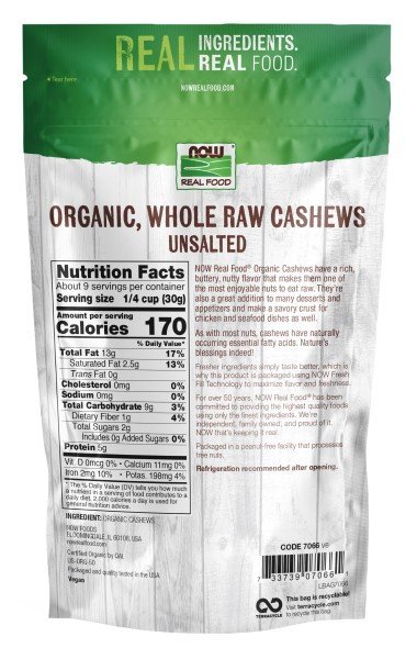 Now Foods Cashews Raw Organic 10 oz Bulk