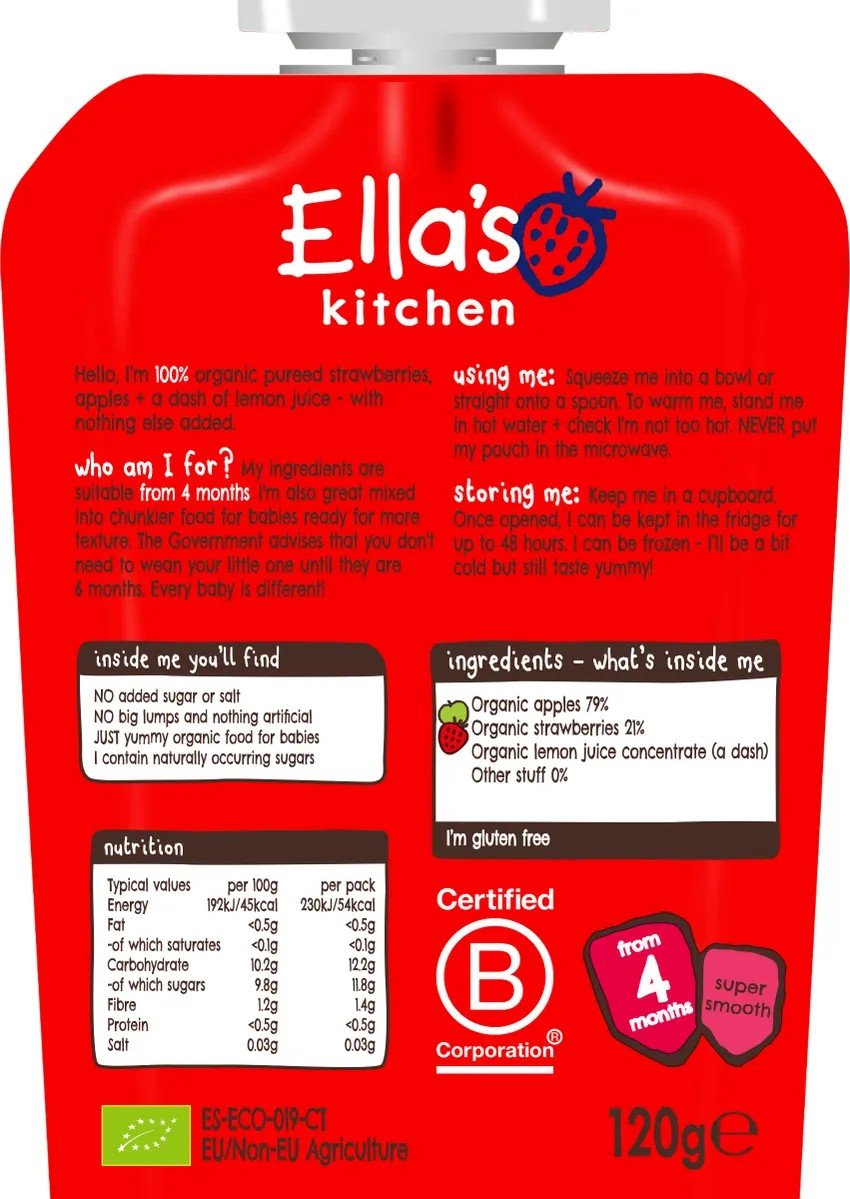 Ella&#39;s Kitchen Organic Baby Food - Strawberry &amp; Apple 6 x 3.5 oz Box