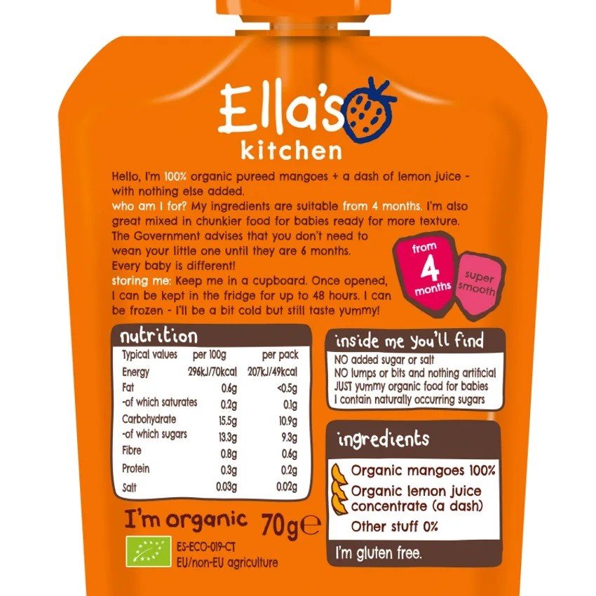 Ella&#39;s Kitchen Organic Baby Food - Mangoes Mangoes Mangoes 6 x 2.5 oz Box