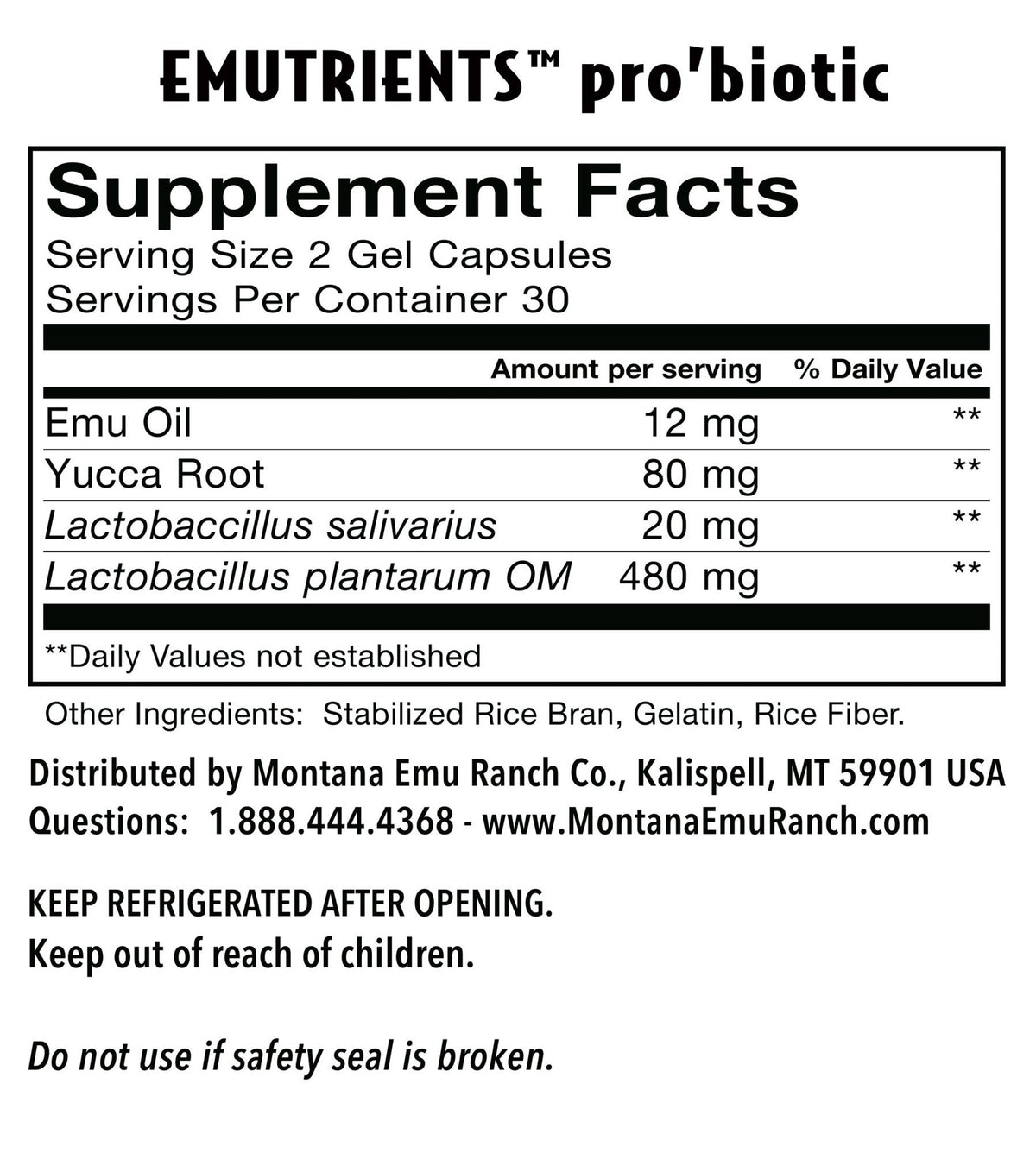 Montana Emu Ranch Co. Pro&#39;biotic 60 GelCaps