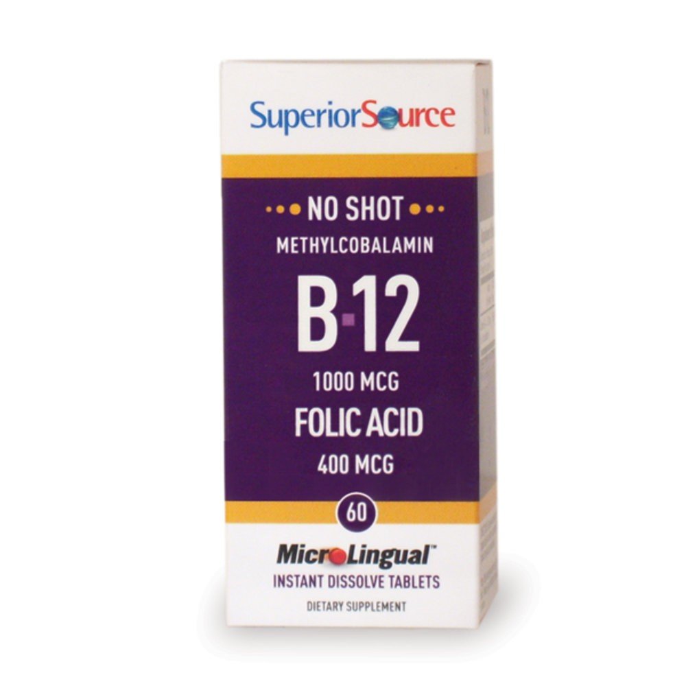 Superior Source No Shot Methylcobalamin B12 w/ Folic Acid 60 Sublingual Tablet