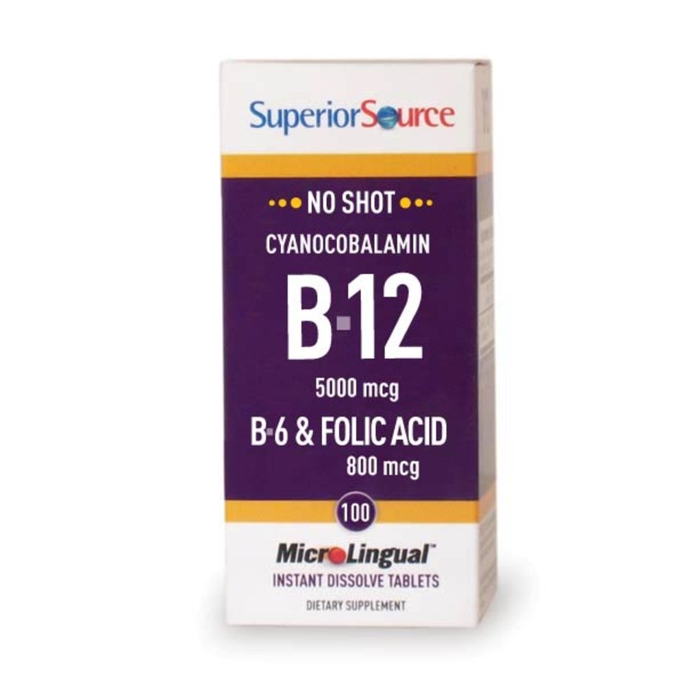 Superior Source No Shot B12 5000 mcg / B6 / Folic Acid 800 mcg 100 Sublingual Tablet