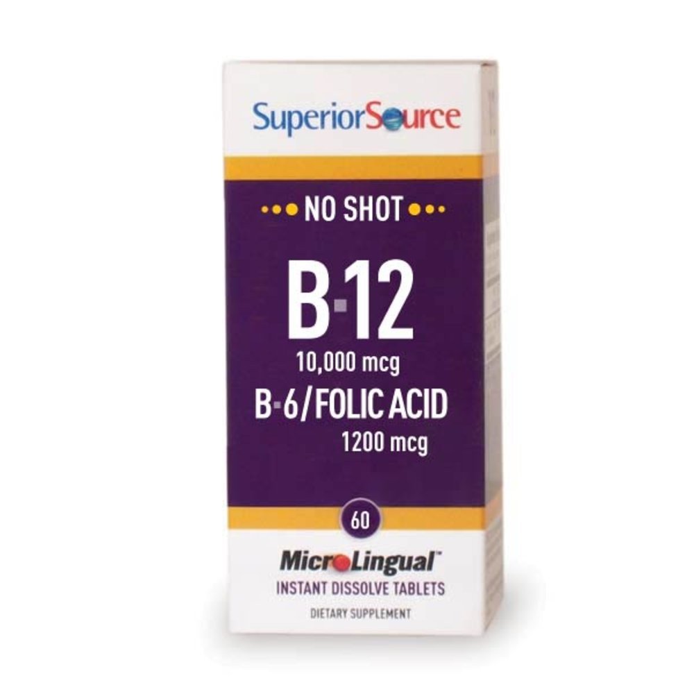 Superior Source No Shot B12 10,000 mcg / B-6 / Folic Acid 1200 mcg 60 Sublingual Tablet