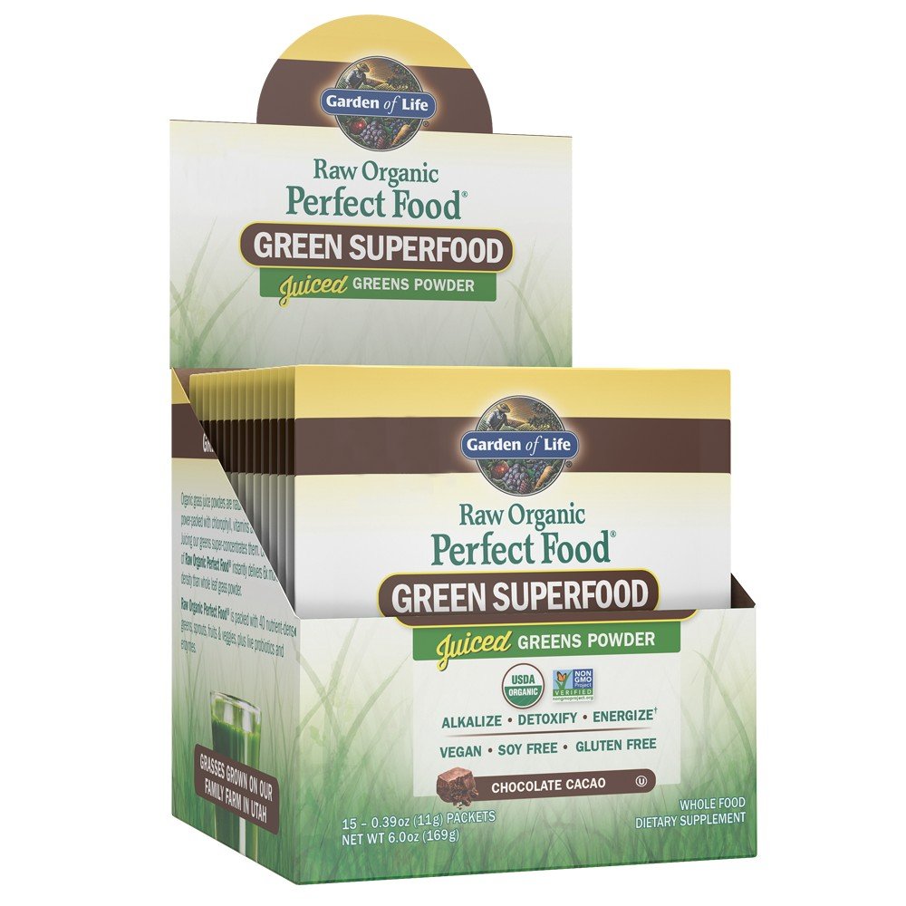 Garden of Life Raw Organic Perfect Food Green Superfood Chocolate 15 Packets Box