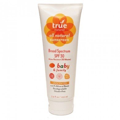 True Natural Sunscreen Broad Spectrum SPF 30 Baby &amp; Family Water Resistant Unscented 3.4 oz Lotion