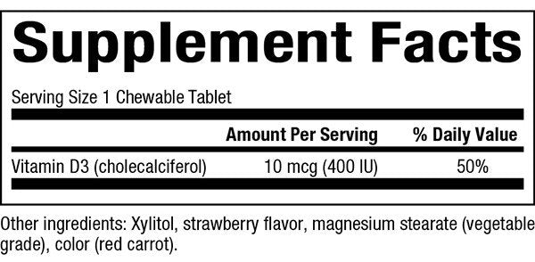 Natural Factors Vitamin D3 for Kids 400 IU Chewable 100 Chewable