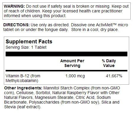 Kal B-12 Methycobalamin 1000mcg-Red Raspberry 90 Tablet