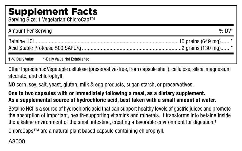 Mt. Angel Vitamins Betaine HCl 100 Capsule