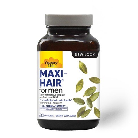 Maxi Hair for Men | Country Life | Hair Health | Skin Health | Nail Health | Gluten Free | Dietary Supplement | 60 Softgels | VitaminLife