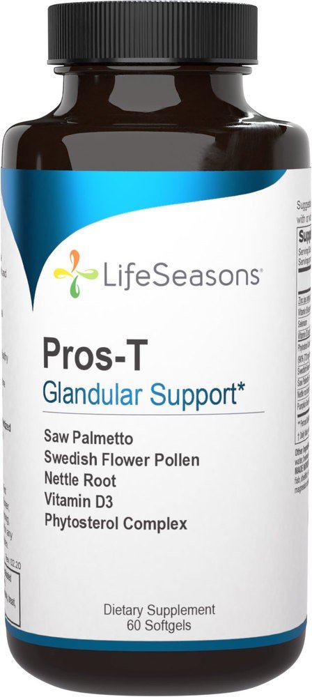 Pros-T Glandular Support | Life Seasons | Saw Plametto | Swedish Flower Pollen | Nettle Root | Vitamin D3 | Phytosterol Complex | Dietary Supplement | 60 Softgels | VitaminLife