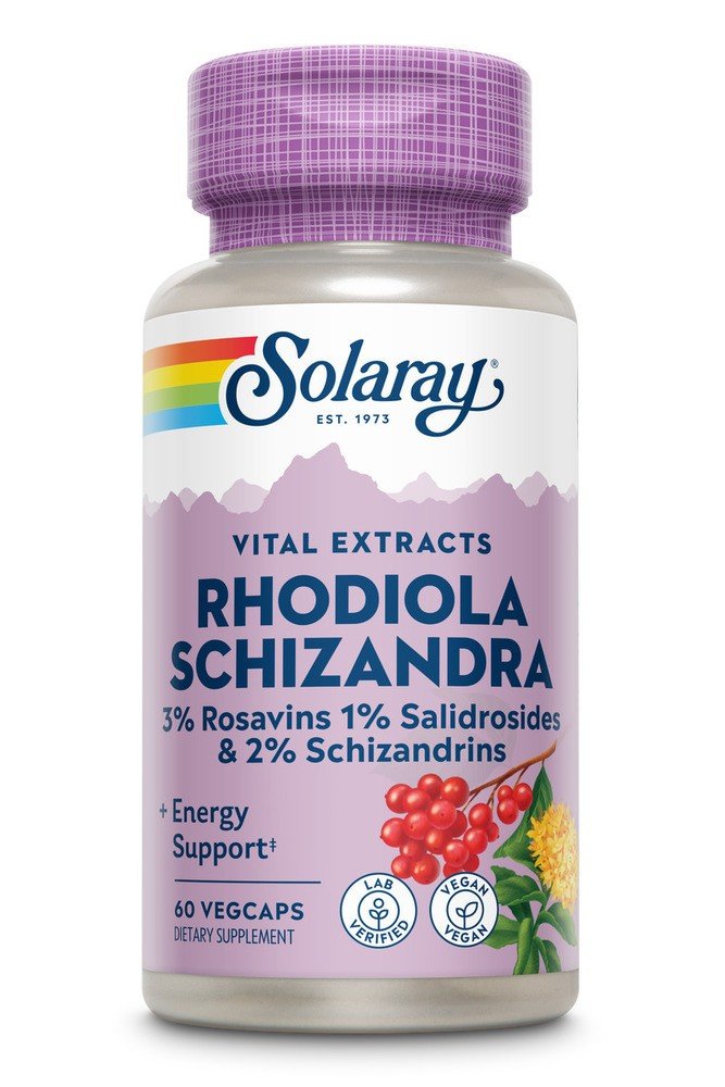 Rhodiola Schizandra | Solaray | Energy Support | 3% Rosavins | 1% Salidrosides | 2% Schizandrins | Vegan | Dietary Supplement | 60 Vegan Capsules | VitaminLife