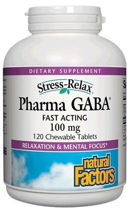 Pharma GABA | Natural Factors | Gama Amino Butyric Acid | Relaxation | Mental Focus | Fruit Flavor | Dietary Supplement | 120 Chewable Tablets | VitaminLife