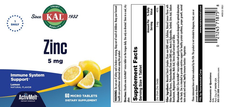 Kal Zinc ActivMelt Sweet Lemon 5mg 60 tablets