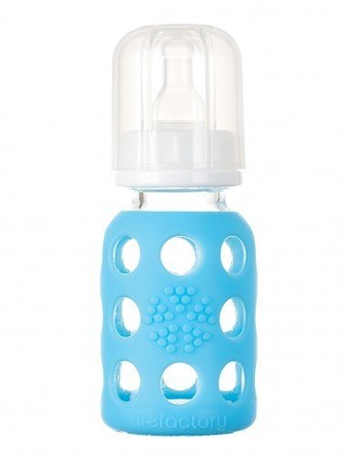 Lifefactory Glass Baby Bottle with Silicone Sleeve Sky Blue 4 oz Bottle
