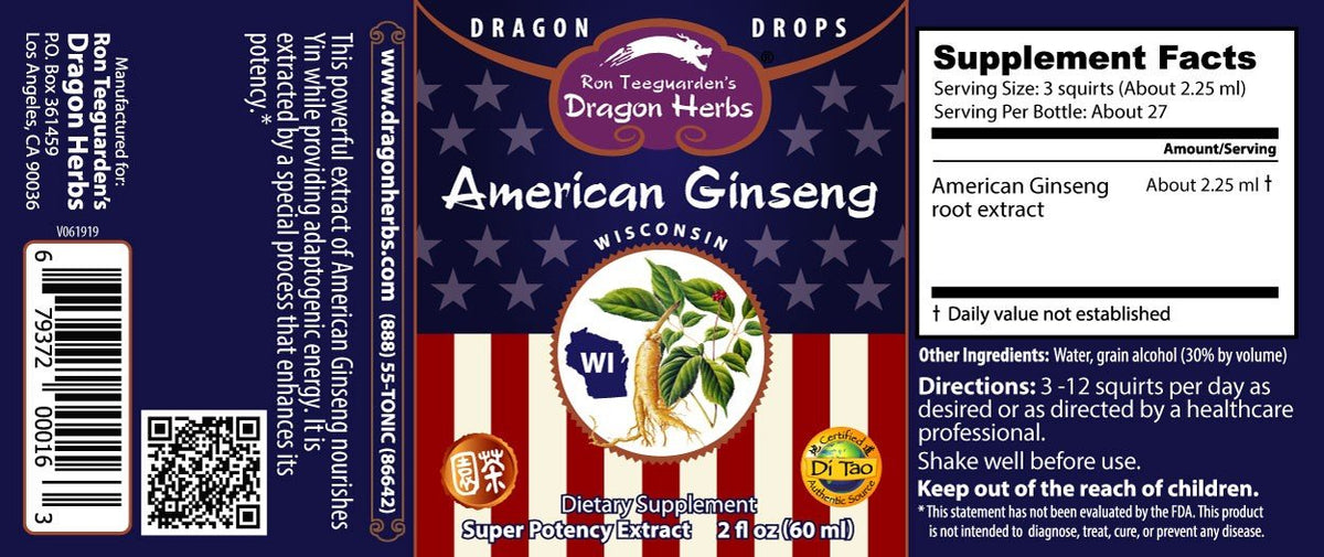 Dragon Herbs American Ginseng Drops 2 fl oz (60 ml) Liquid