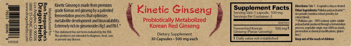 Dragon Herbs Ginseng, Kinetic 30 Capsule