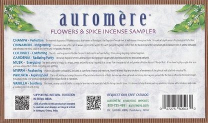 Auromere Ayurvedic Products Flowers &amp; Spice Incense Sample Pack 8 Pieces Incense