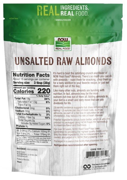 Now Foods Almonds Natural Unblanched 1 lbs Bag