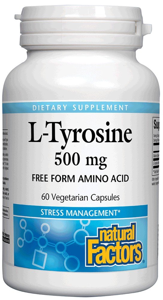 L-Tyrosine | Natural Factors | 1000 milligrams L-Tyrosine Free Form Amino Acid | Stress Management | Dietary Supplement | 60 VegCaps | 60 Capsules | VitaminLife