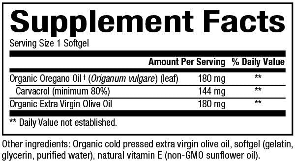 Natural Factors Oil of Oregano 180mg Organic 60 Softgel