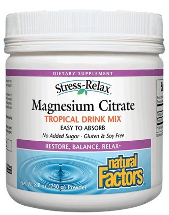 Natural Factors Stress-Relax Magnesium Citrate Powder 300mg Tropical 8.8 oz Powder