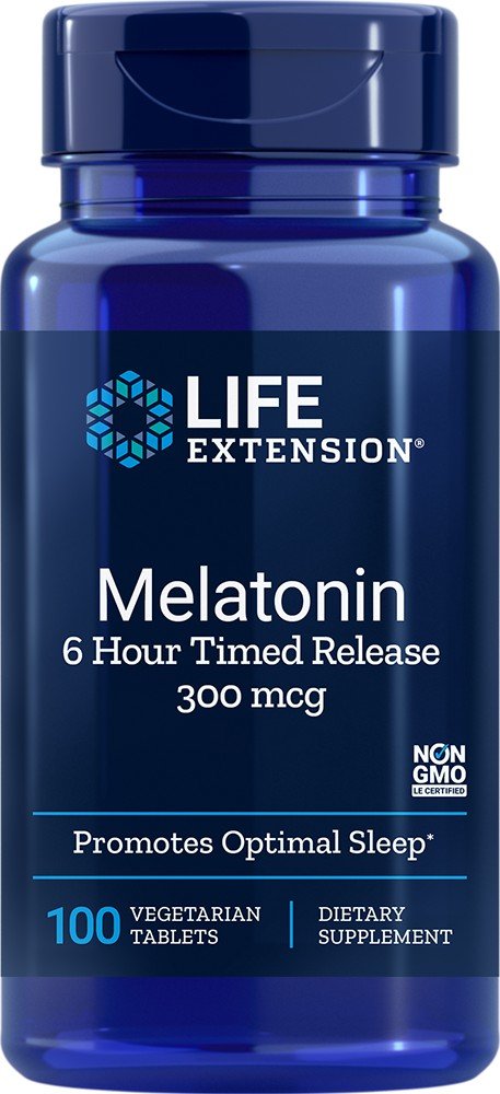 Life Extension Melatonin 6 Hour Timed Release 300 mcg 100 Vegetarian Tablets