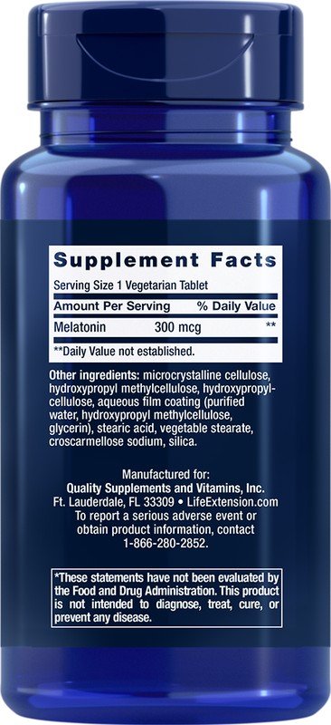 Life Extension Melatonin 6 Hour Timed Release 300 mcg 100 Vegetarian Tablets