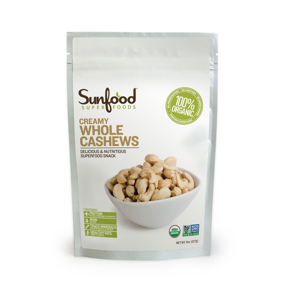 Sunfood Organic Whole Cashews 8 oz Bag