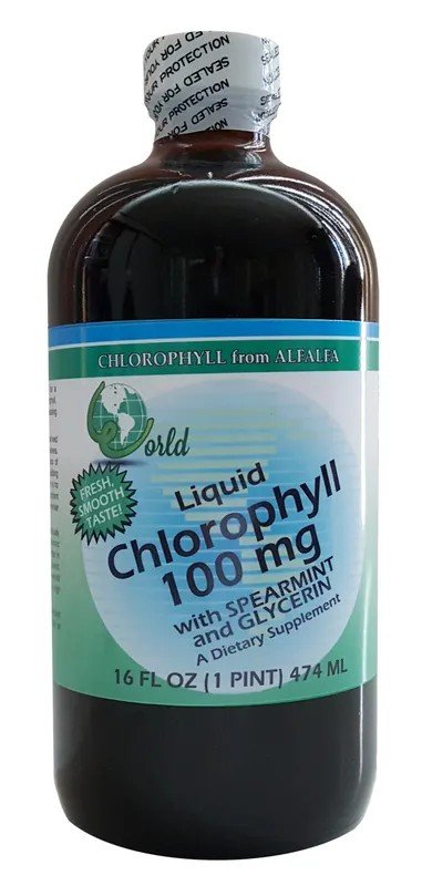 World Organics Liquid Chlorophyll 100mg With Spearmint 16 oz Liquid