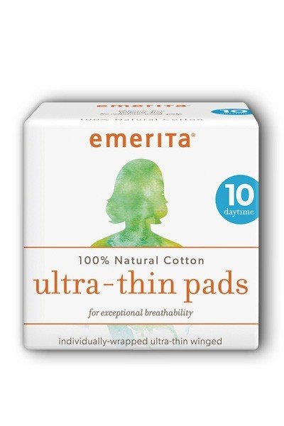 Emerita Cotton Ultra Thin Pads, Daytime w/Wings 10 ct Box