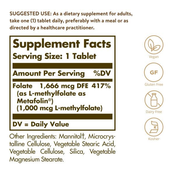 Solgar Folate 1000 MCG (as Metafolin) 120 Tablet