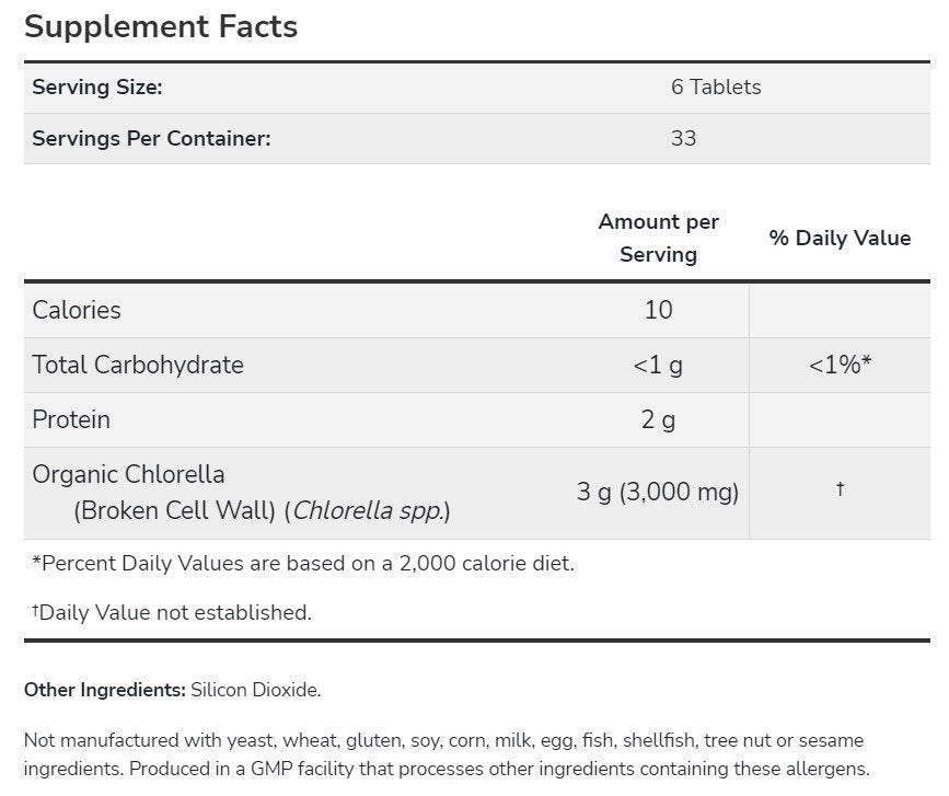 Now Foods Chlorella 500mg (Certified Organic) 200 Tablet