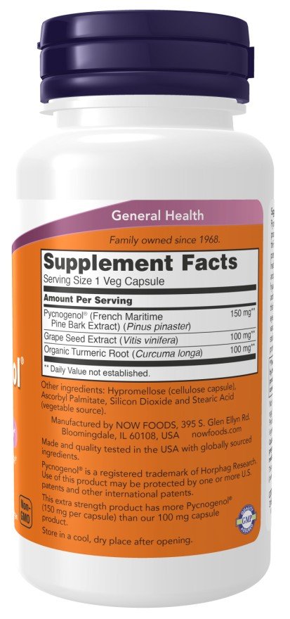 Now Foods Pycnogenol, Extra Strength 150 mg 60 Capsule