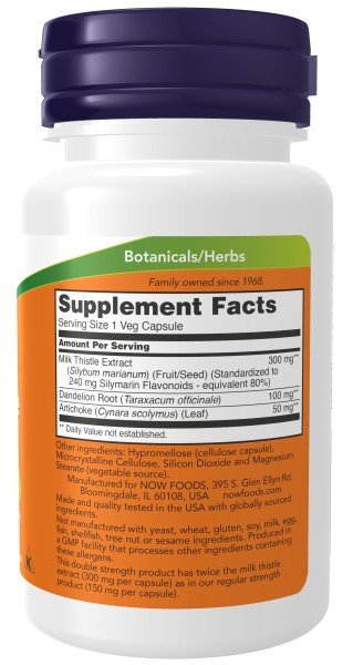 Now Foods Milk Thistle Extract, Double Strength 300 mg 50 VegCap