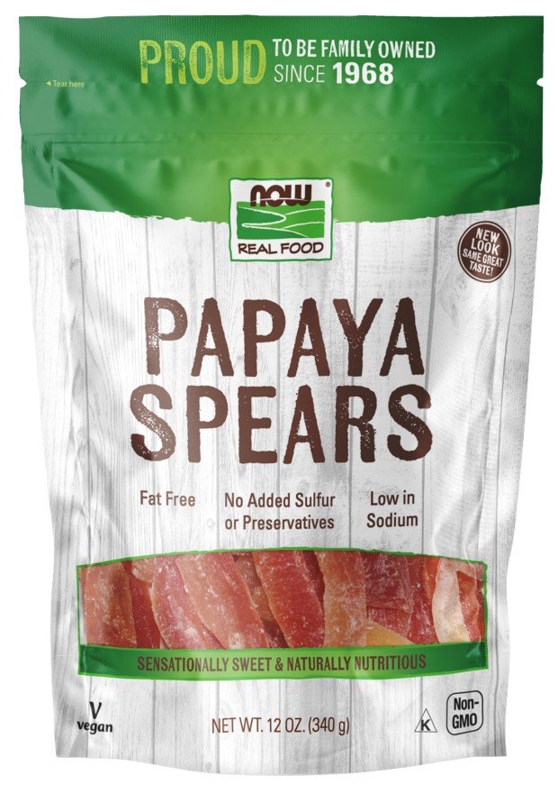 Now Foods Papaya Spears No Sulfur 12 oz Bag