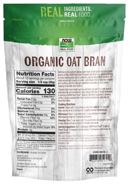 Now Foods Oat Bran 14 oz Bag