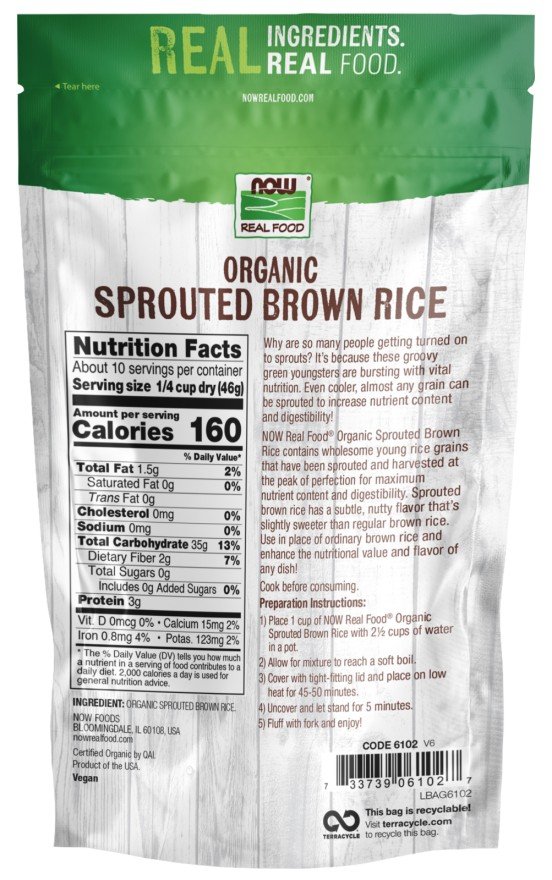 Now Foods Organic Sprouted Brown Rice 16 fl oz Bag